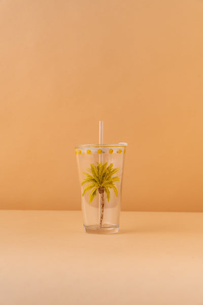 B18 Glass Mug With Lid + Straw