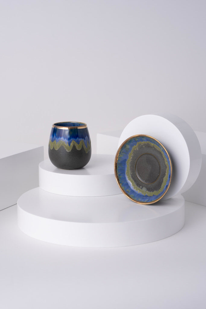 L1 Ceramic Cup With Saucer Blue & Gold