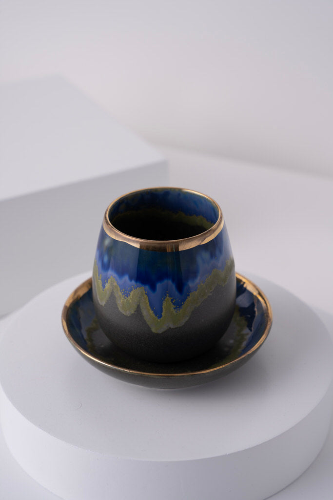 L1 Ceramic Cup With Saucer Blue & Gold