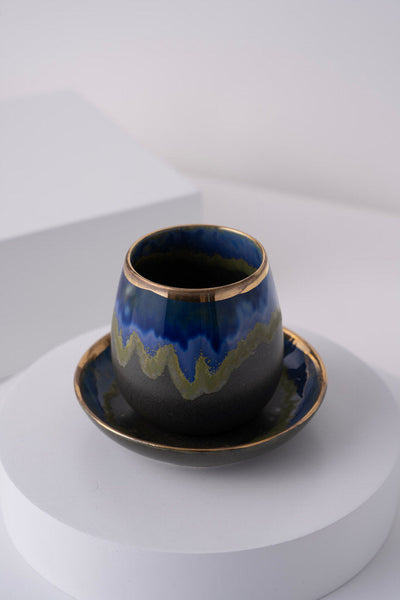 L1 Ceramic Cup With Saucer Blue & Gold