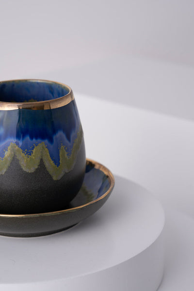 L1 Ceramic Cup With Saucer Blue & Gold