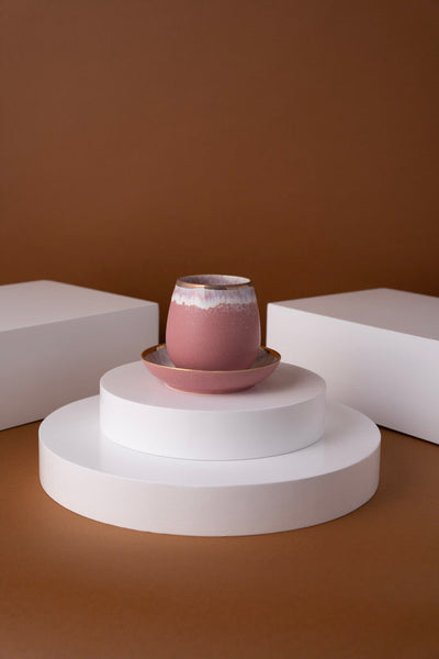 L1 Ceramic Cup With Saucer Pink & Gold
