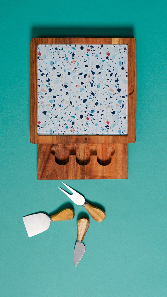 LV3 Cheese Knife Set 3 Pcs W/ Glass Cutboard