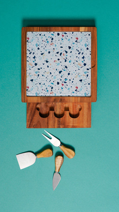 LV3 Cheese Knife Set 3 Pcs W/ Glass Cutboard