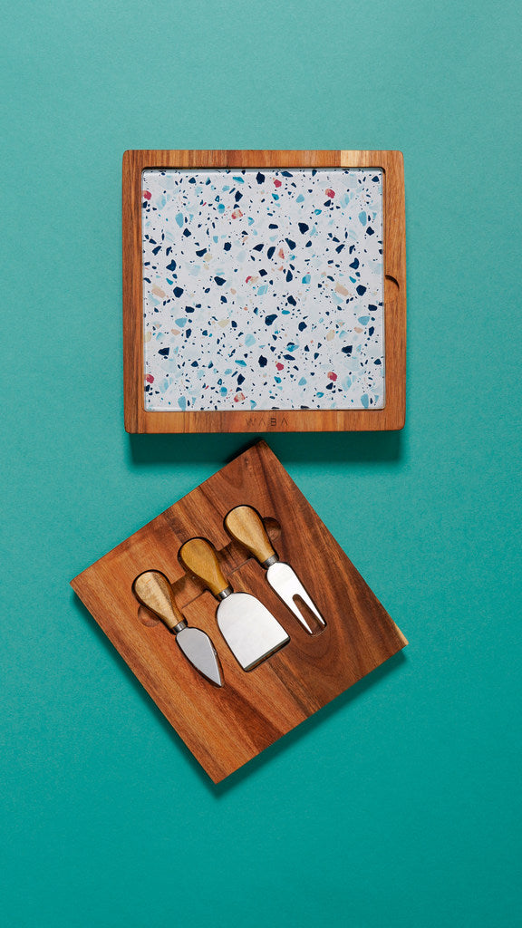 LV3 Cheese Knife Set 3 Pcs W/ Glass Cutboard