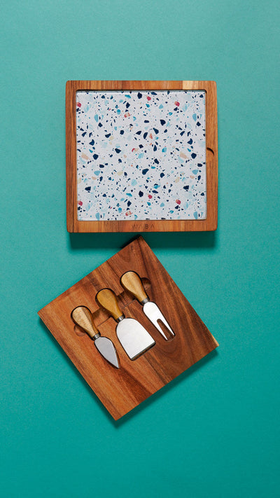 LV3 Cheese Knife Set 3 Pcs W/ Glass Cutboard