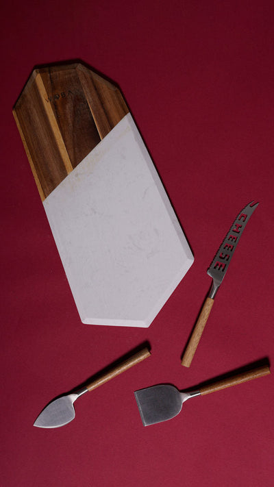 LV8 Cheese Knife Set 3 Pcs W/ Marble Cutboard